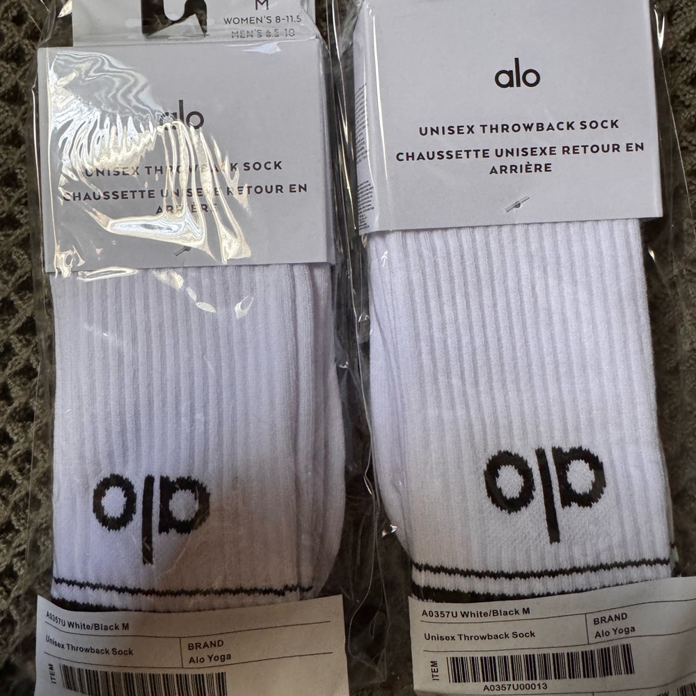 ALO Yoga White Athletic Throwback Socks with Black Logo